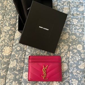 YSL Saint Laurent Card Case Wallet Pink gold Hardware